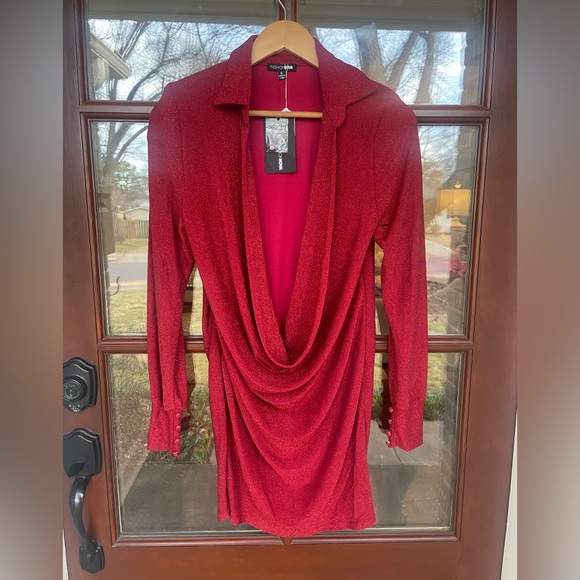 Never worn red shimmery Long sleeve dress - Picture 1 of 2